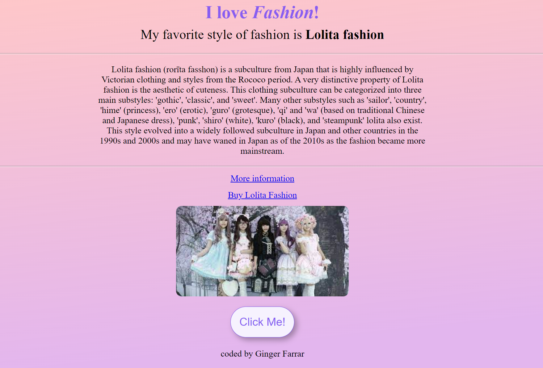 An image of a website about lolita fahsion